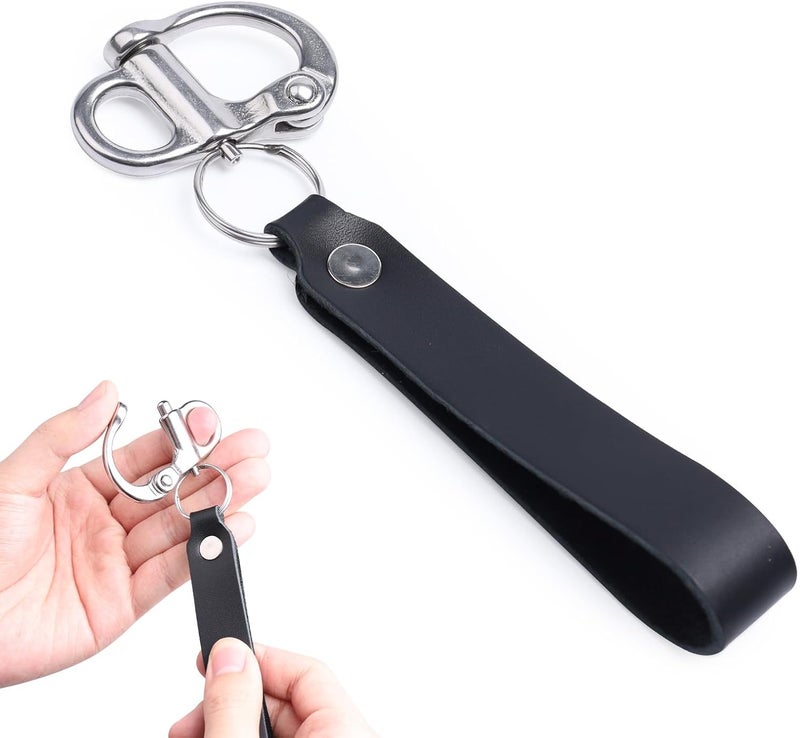 RiaYer Quick Release Snap Shackle - 316 Stainless Steel with Leather Handle for Keychain, Lanyard & Boat Gear - Image 1